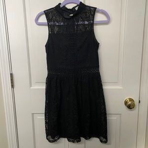 Socialite Little Black Lace Dress w/ High Neck and Keyhole back, Size XS